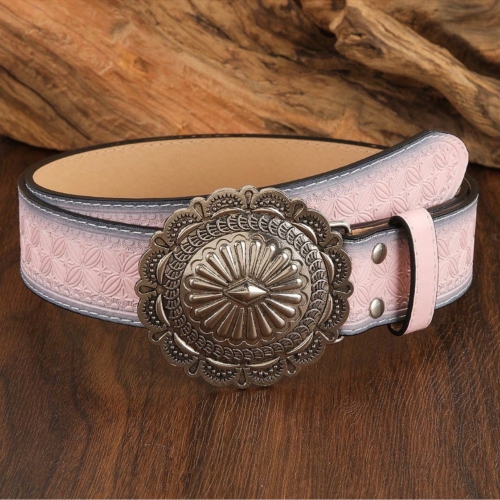 Western Blush Pink Textured Silver Tone Circle Belt S M L